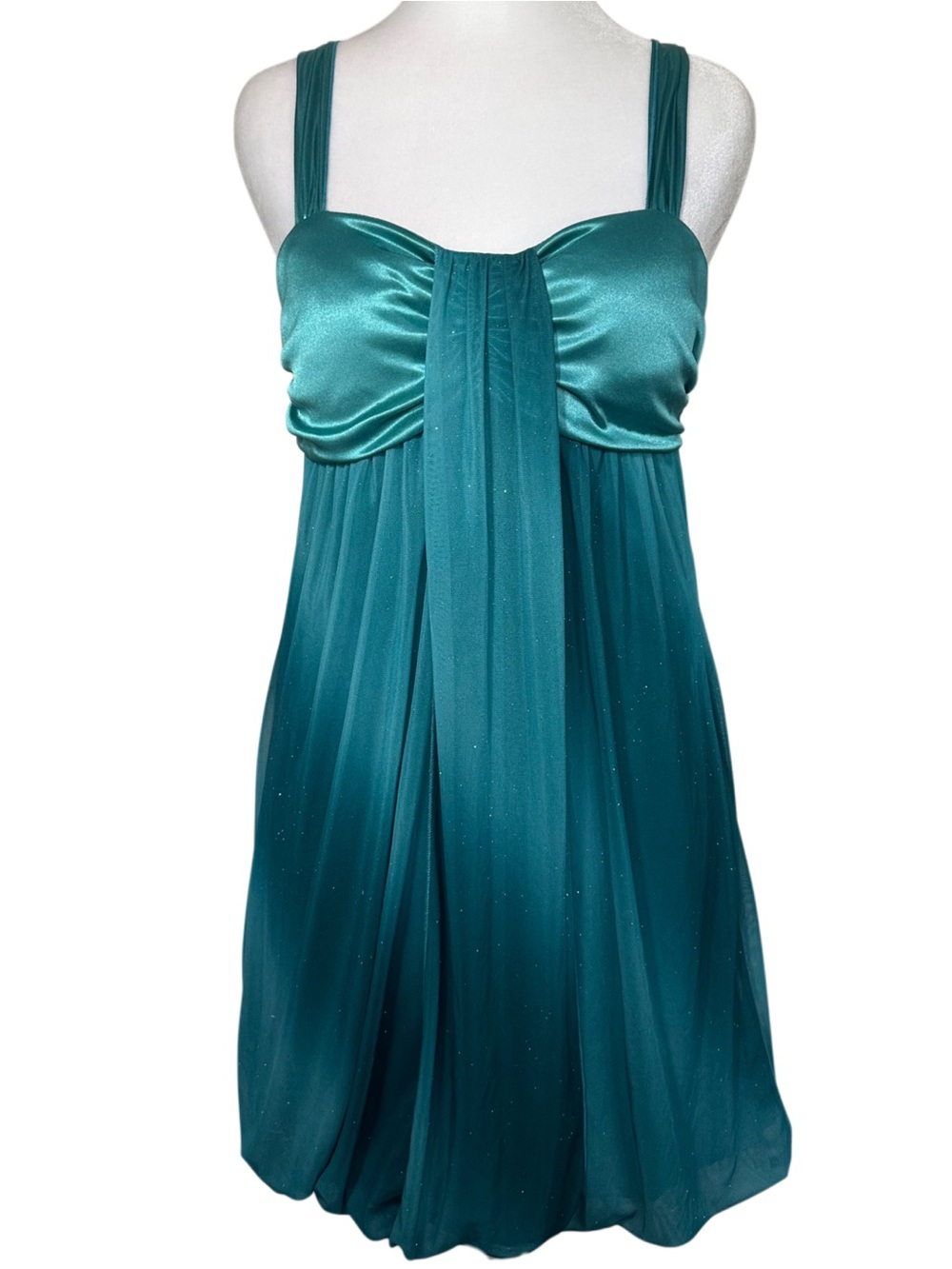 VTG Y2K Sequin Hearts Teal Ombré Sparkly Bubble Dress